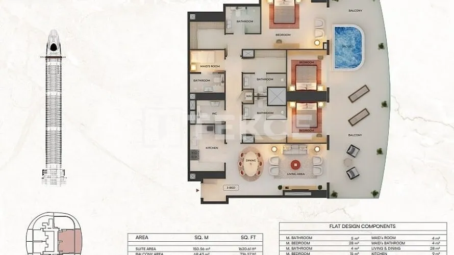 Apartamento de 3 dormitorios en Dubai, UAE No. 1841 № 22