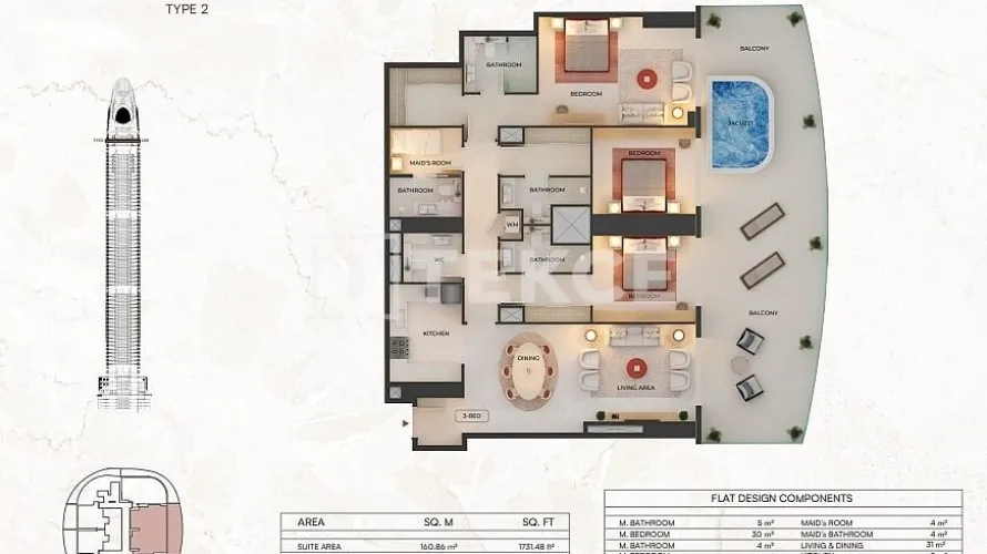 Apartamento de 3 dormitorios en Dubai, UAE No. 1841 № 15