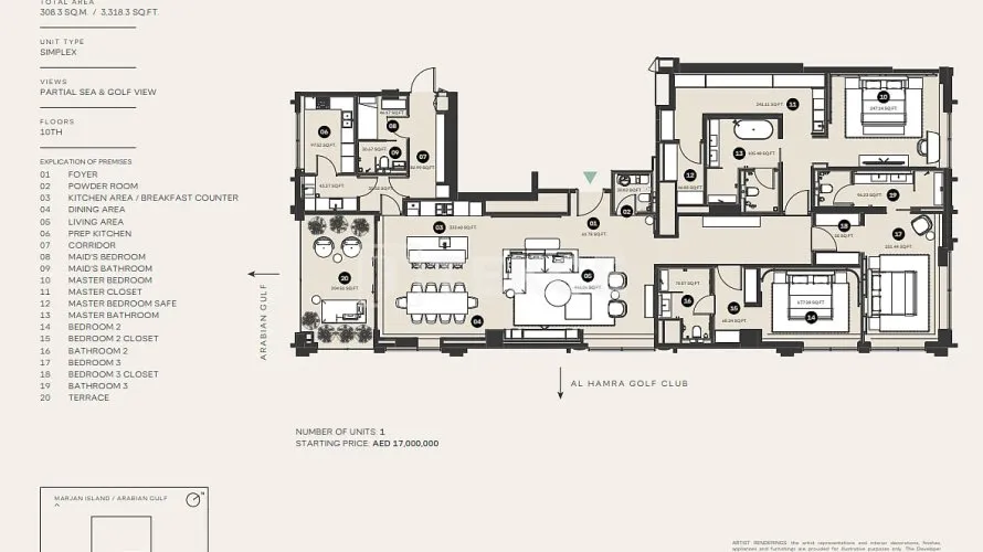 Apartamento de 3 dormitorios en Ras Al Khaimah, UAE No. 3779 № 1