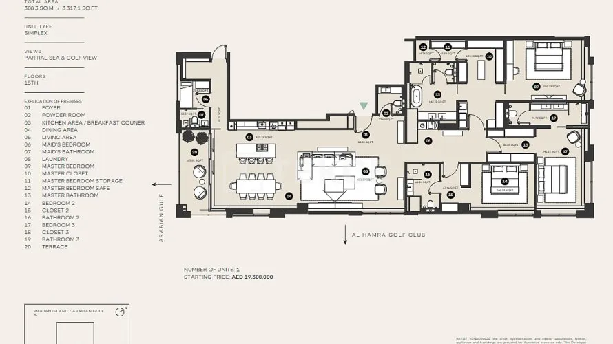 3 bedrooms apartment for sale, Ras Al Khaimah, UAE No. 3779